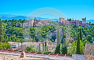 Sierra Nevada scenery with Alhambra, Granada, Spain