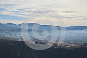 Sierra Nevada and Villages seen from Dehesa del Generalife in Granada, Spain