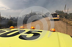 Sierra Vista, Arizona - July 14,2019 Wildland Fire near U.S. Army Fort Huachuca From Fire Engine On Scene