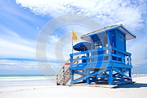 Siesta Key Beach, Florida USA, blue colorful lifeguard house photo