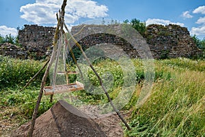 Sieve for sifting soil and artifacts. Archaeological excavations.