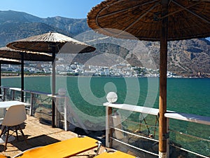 Sifnos, Greece port town of Kamares on Greek Cyclades island in photo