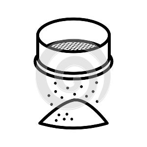 Sifting flour sieve icon. Confectioner sieve flour sifting. Pictogram isolated on white background