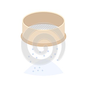 Sifting flour sieve icon. Confectioner sieve flour sifting