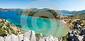 Sig Limani harbor and beach in Selimiye village near Marmaris town in Mugla, Turkey