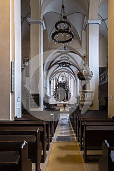 Interior of the Church of the Dominican Monastery in Sighisoara. Vertical shot