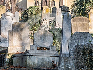 Sighisoara Romania - 11.26.2020: Graves and tombstones in the cemetery located near Church on the Hill in Sighisoara
