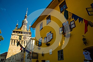 Sighisoara, Romania: View of the ocher-colored house - the birthplace of Vlad Dracula. It was he who inspired Bram Stoker to the