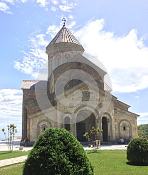 Sighnaghi, Kakheti Georgia - 05.15.2019: Bodbe Monastery. The relics of the enlightener of Georgia, St. Equal-to-the