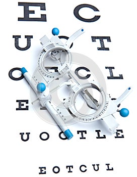 sight measuring spectacles & eye chart photo