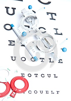 Sight measuring spectacles & eye chart