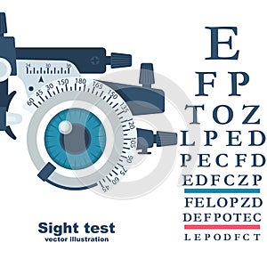 Sight test. Diagnosis of vision. Eye test frame