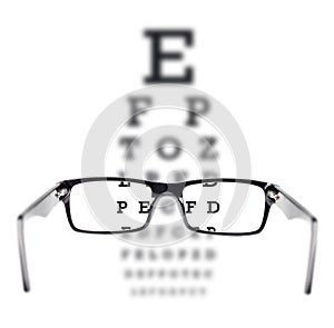 Sight test seen through eye glasses