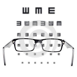 Sight test seen through eye glasses