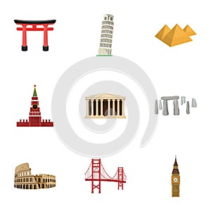 Sights of the countries of the world. Famous buildings and monuments of different countries and cities. Countries icon