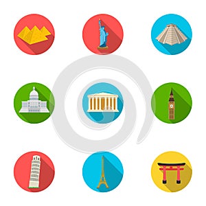 Sights of the countries of the world. Famous buildings and monuments of different countries and cities. Countries icon