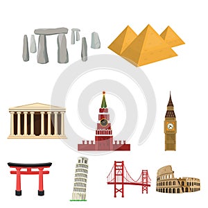 Sights of the countries of the world. Famous buildings and monuments of different countries and cities. Countries icon