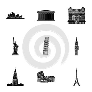 Sights of the countries of the world. Famous buildings and monuments of different countries and cities. Countries icon