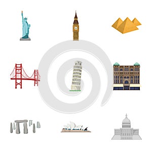 Sights of the countries of the world. Famous buildings and monuments of different countries and cities. Countries icon