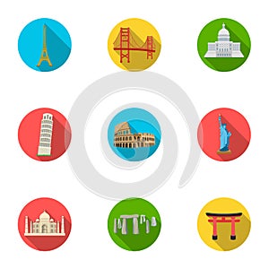 Sights of the countries of the world. Famous buildings and monuments of different countries and cities. Countries icon