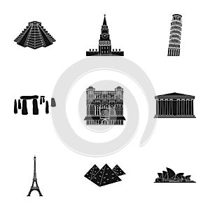 Sights of the countries of the world. Famous buildings and monuments of different countries and cities. Countries icon