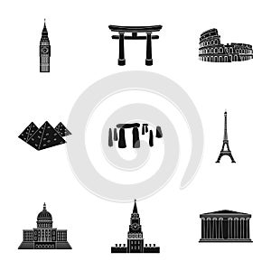 Sights of the countries of the world. Famous buildings and monuments of different countries and cities. Countries icon