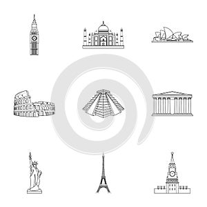 Sights of the countries of the world. Famous buildings and monuments of different countries and cities. Countries icon