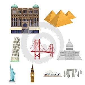 Famous buildings and monuments of different countries and cities.