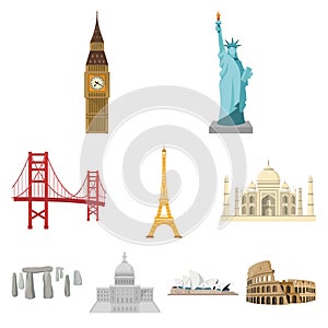 Sights of the countries of the world. Famous buildings and monuments of different countries and cities. Countries icon