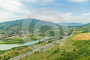 Sights of Georgia. Jvari monastery. River View. Selective focus