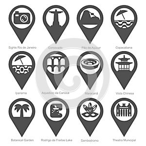 Sights Rio de Janeiro silhouette icon set