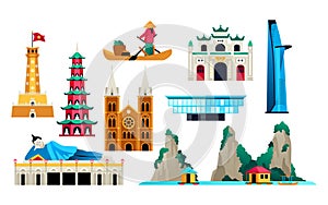 Sights of Vietnam - flat design style objects set