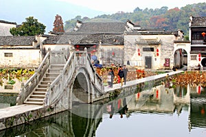 Sightseeing in the ancient water village Hongcun, China