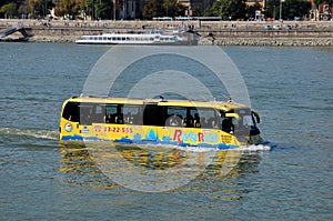 Sightseeing bus in the Danube River