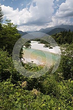 Sightseeing of emerald green Soca river in Slovenia