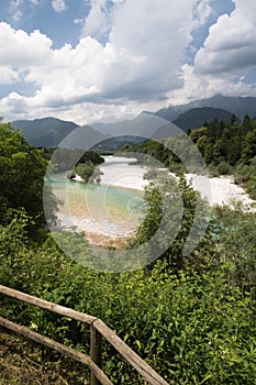 Sightseeing of emerald green Soca river in Slovenia