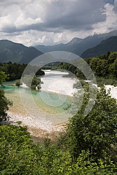 Sightseeing of emerald green Soca river in Slovenia