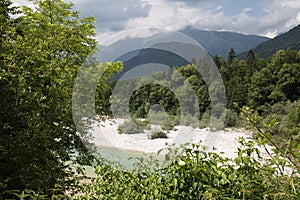 Sightseeing of emerald green Soca river in Slovenia