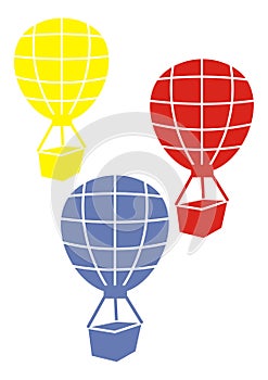 Sightseeing flights, three balloons, advertising vector icon