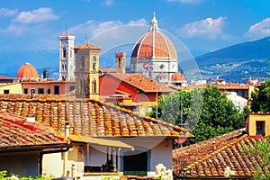 Sightseeing of Florence, Italy. Florence cityscape..Firenze Duomo. Basilica di Santa Maria del Fiore