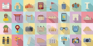 Sightseeing icons set, flat style