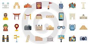 Sightseeing icons set flat vector isolated