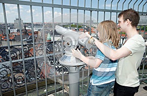 Sightseeing lookout binoculars copenhagen child tourist