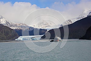 Sightseeing Rios de Hielo Cruise ship boat near glaciers Upsala and Spegazzini in Patagonia, Argentina