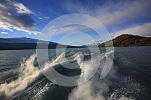 Sightseeing RÃ Â­os de Hielo Cruise ship boat near glaciers Upsala and Spegazzini in Patagonia, Argentina