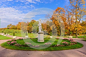 Sightseeing of Saint Petersburg. Picturesque Park in autumn in Gatchina town