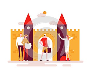 Sightseeing tour - colorful flat design style illustration