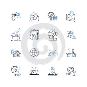 Sightseeing tour line icons collection. Landmarks, Monuments, Touristy, Attraction, Architecture, Scenic, Historical