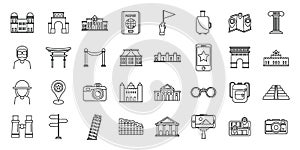 Sightseeing tourist icons set, outline style