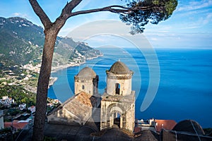 Sightseeing Villa Rufolo and it`s gardens in Ravello mountaintop setting on Italy`s most beautiful coastline, Ravello, Italy